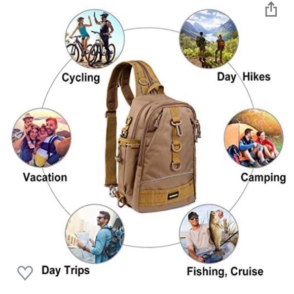 NWT Plussino Brown Hiking Fishing Tackle Bag Gear Backpack‎ Sling bag waterproof - Picture 5 of 6